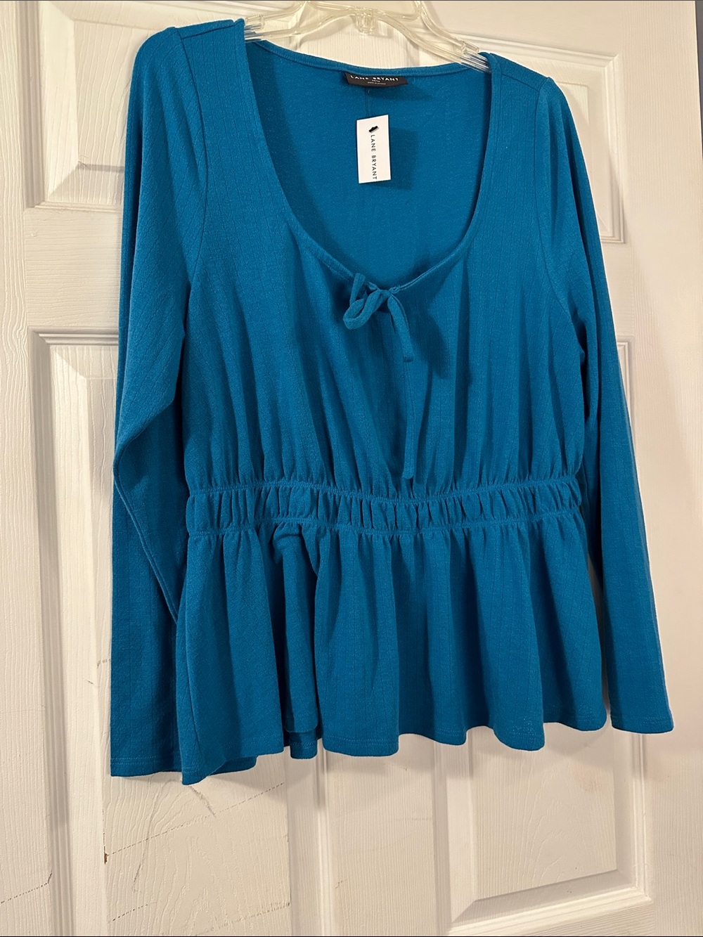 Lane Bryant Teal Scoop-Neck Peplum Top with Front Tie